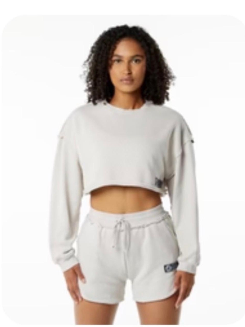 Alphalete Womens Very Terry Oversized Crop Pullover Sweatshirt Cream Beige S